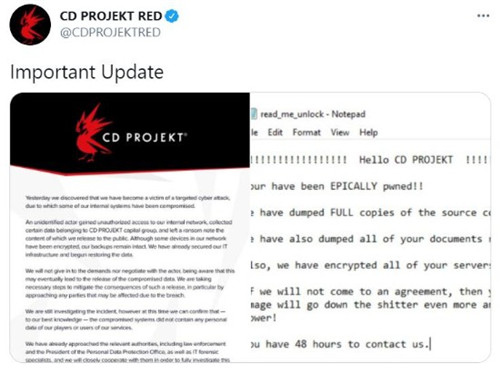 CDPR被黑客攻击并勒索 大量游戏源代码及公司内部资料或泄露