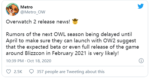 《守望先锋2》BETA版或于明年2月份发布